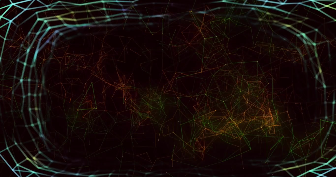 Animation af linjer og forbindelser i et sort digitalt rum.