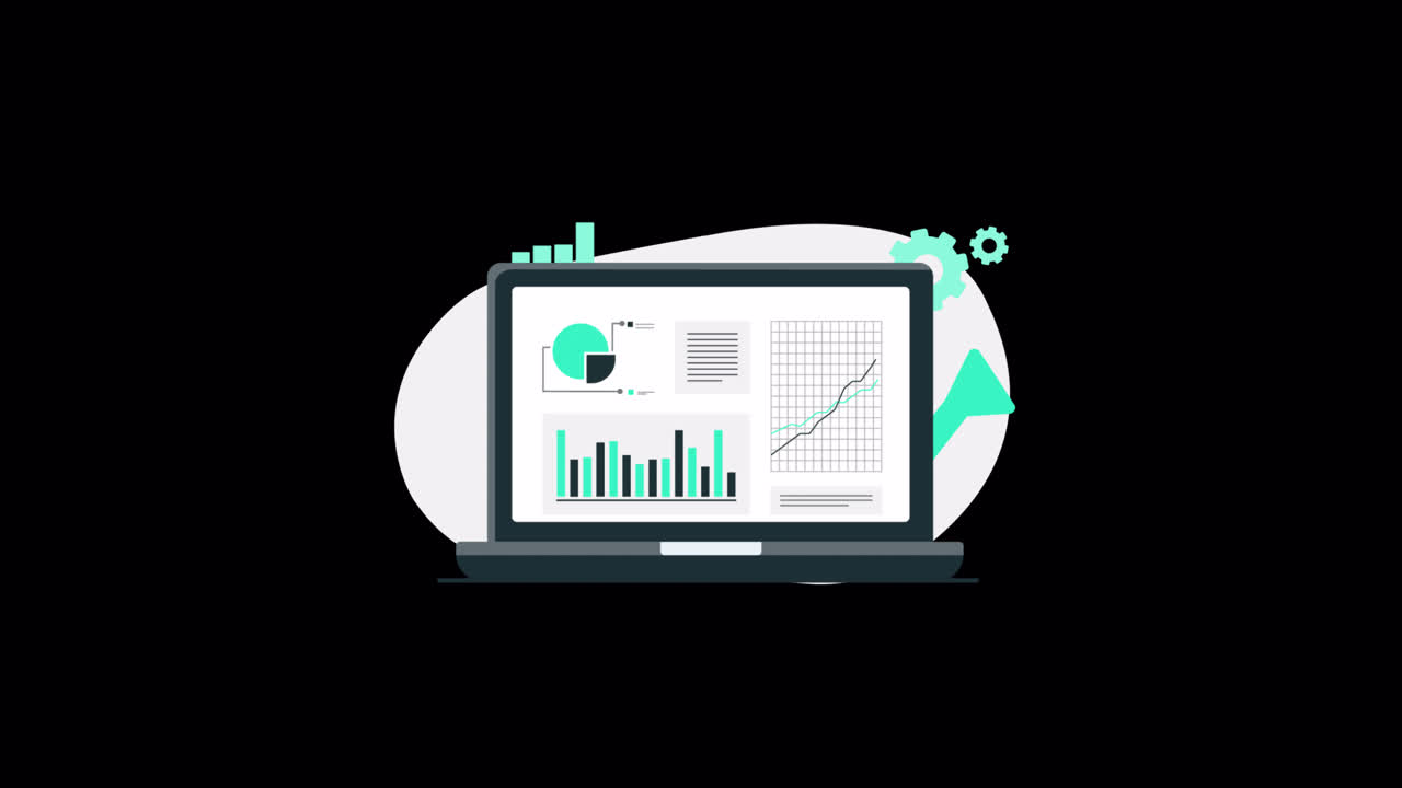 Animated Laptop Displaying Data Analysis and Business Growth