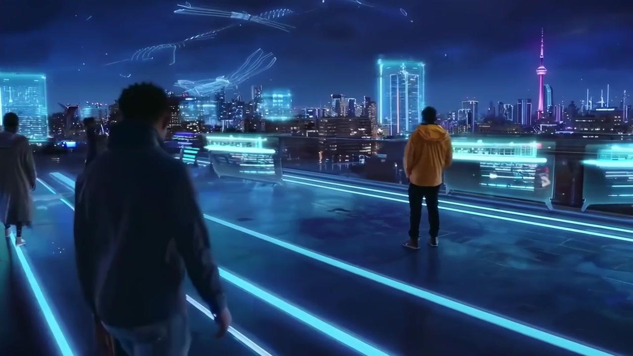 Futuristic Smart City with Glowing Data Network Connections at Night