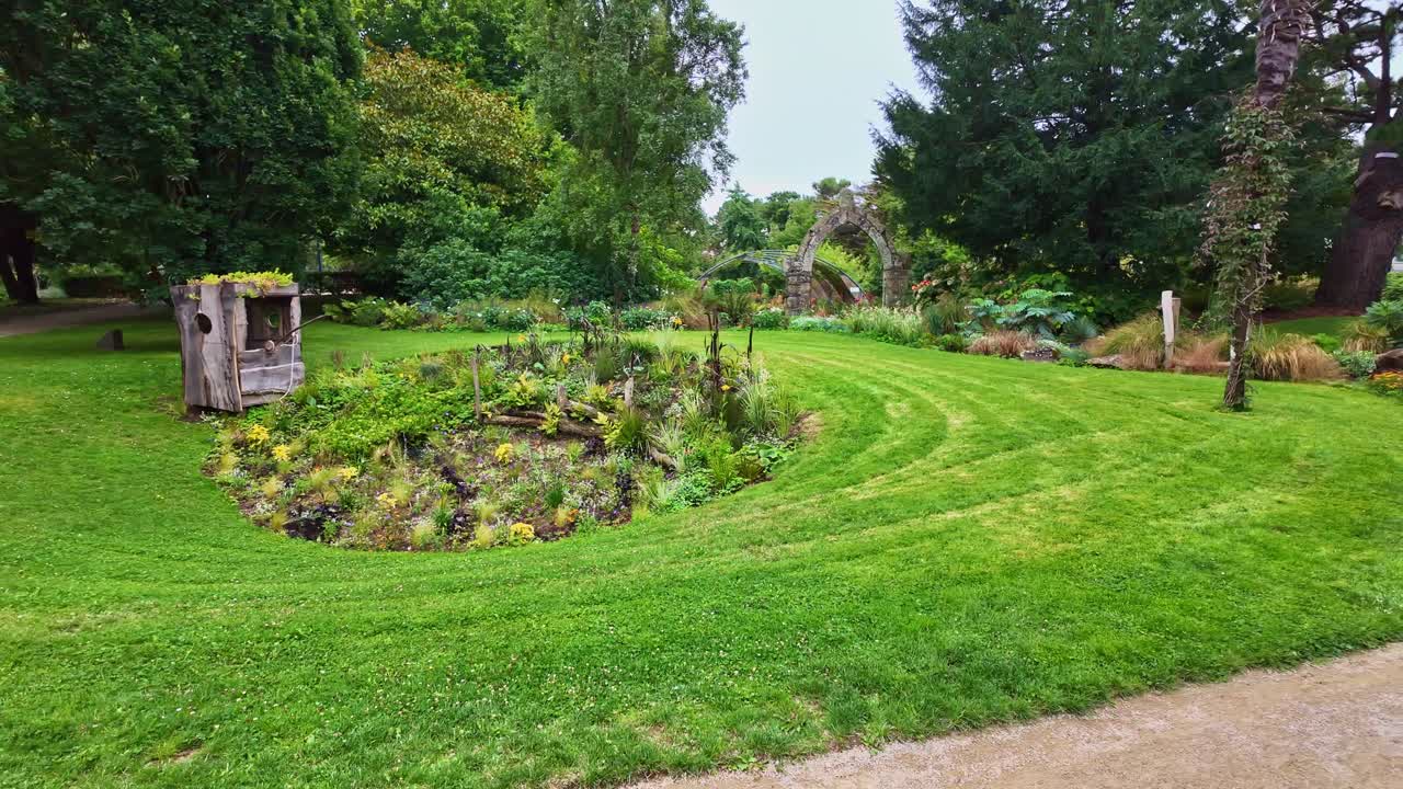 Herb garden plants in decorative setting neatly in Botanical Garden at Saint-Nazaire, Loire-Atlantique, France