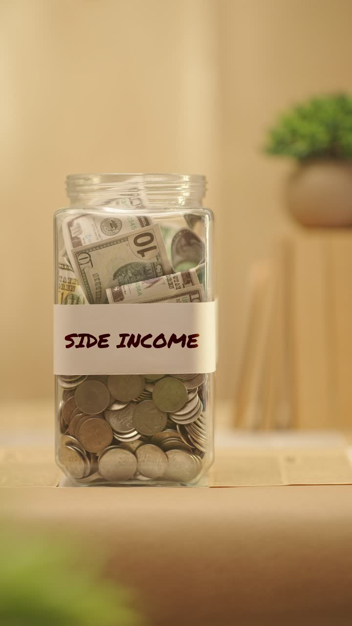 VERTICAL VIDEO OF PERSON SAVING MONEY FOR SIDE INCOME