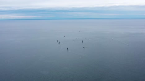 regatta rc44 race near rovinj croatia - aerial panoramic drone view