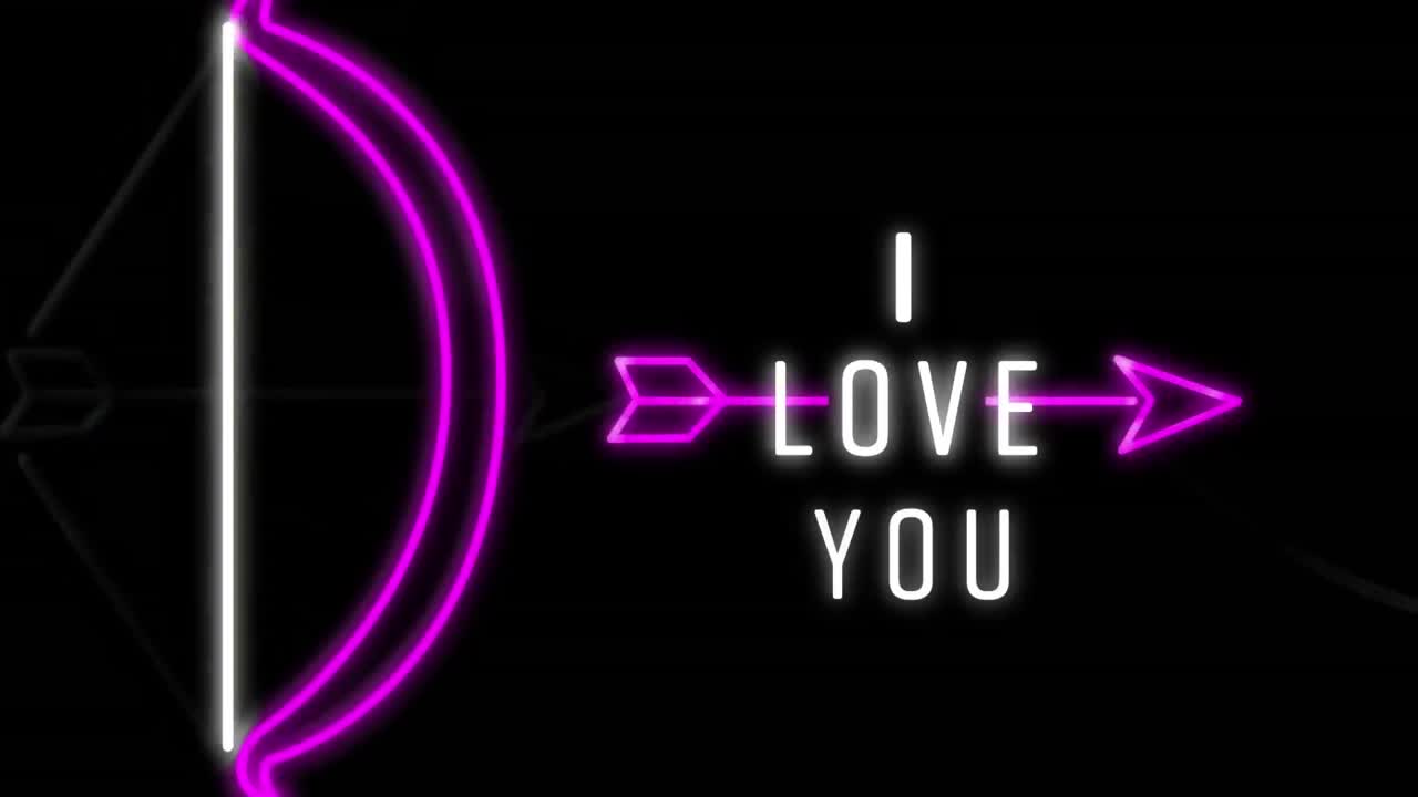 네온과 활과 화살로 "i love you"의 애니메이션