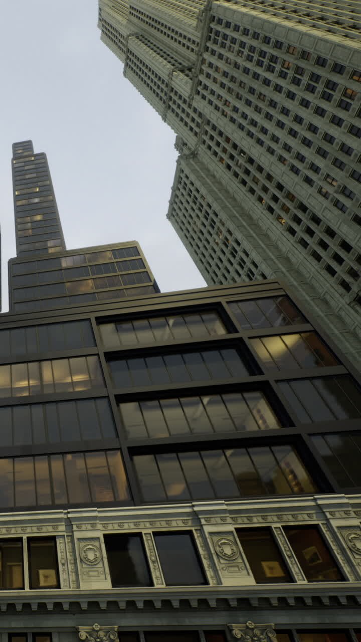 Edifici alti si ergono in città con design moderno e dettagli classici.