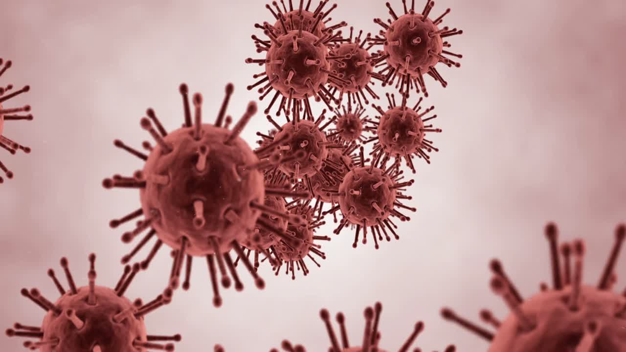 Cellule virali generate digitalmente che scorrono su sfondo bianco