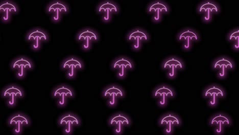 Umbrella-icons-pattern-with-neon-led-light-on-black-gradient