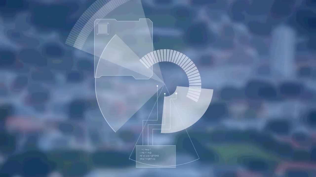 파란색 배경에 대한 레이더 및 다양한 데이터의 애니메이션