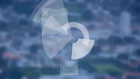 animación de radar y datos diversos sobre un fondo azul