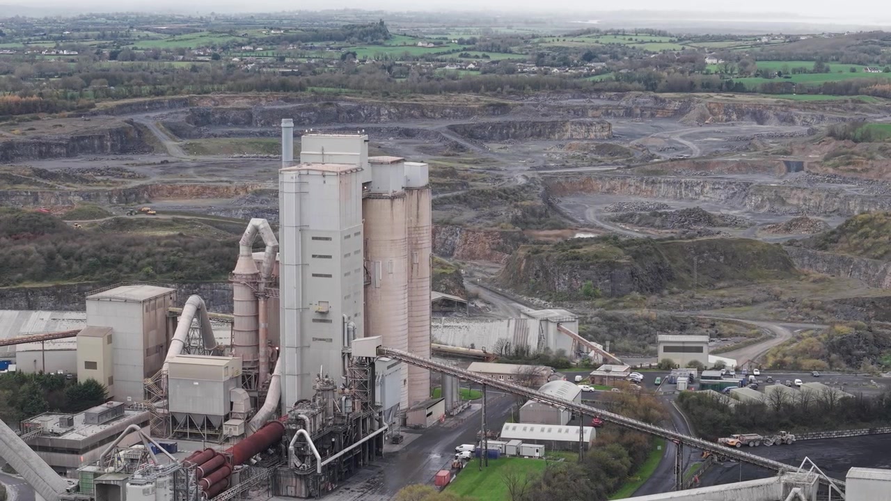 Irish Cement Manufacturer At Limerick Works, Castlemungret, Limerick, Ireland. Aerial Drone Shot