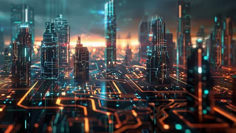 el paisaje urbano cyberpunk futurista