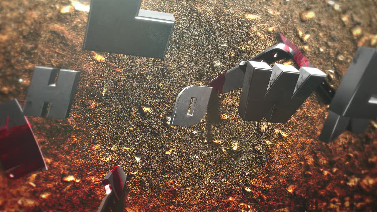 texto de animación halloween sobre fondo de terror místico con sangre oscura y cuchillos