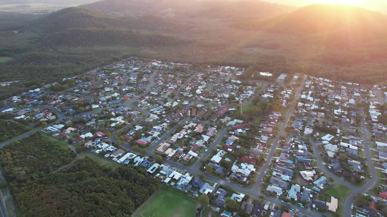 Suburb Cabarita At Sunset In New South Wales, Australia - Aerial Drone Shot