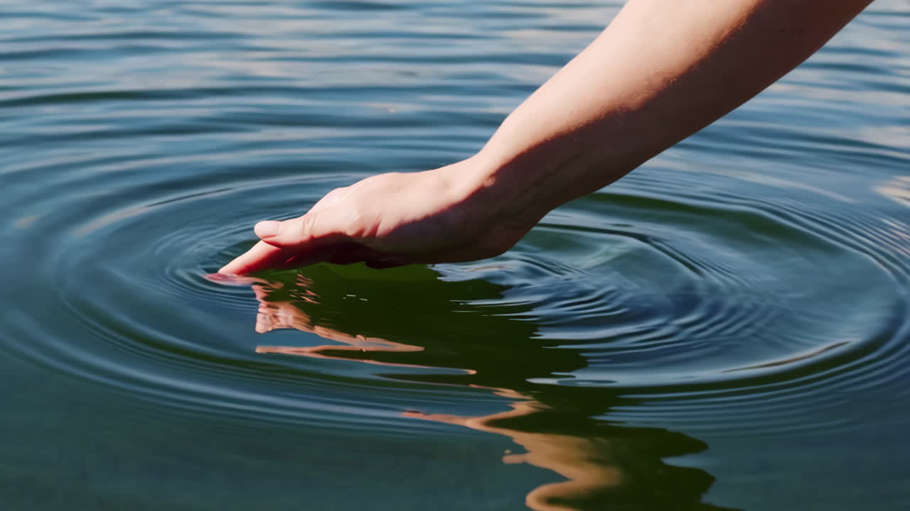 Hand creating ripples in water