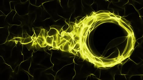 empty yellow flame particles fibers and ring background, loop, 4k