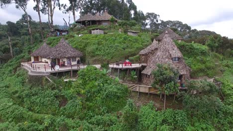 the beautiful meteruni village at kilimanjaro mountain in tanzania, drone shot of the lodge, vegetation and houses