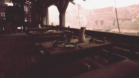 interior de una taberna de madera rústica