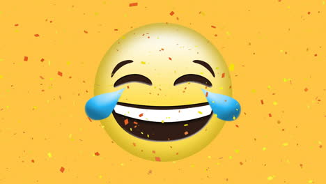 animation of confetti falling over crying with joy emoji on yellow background