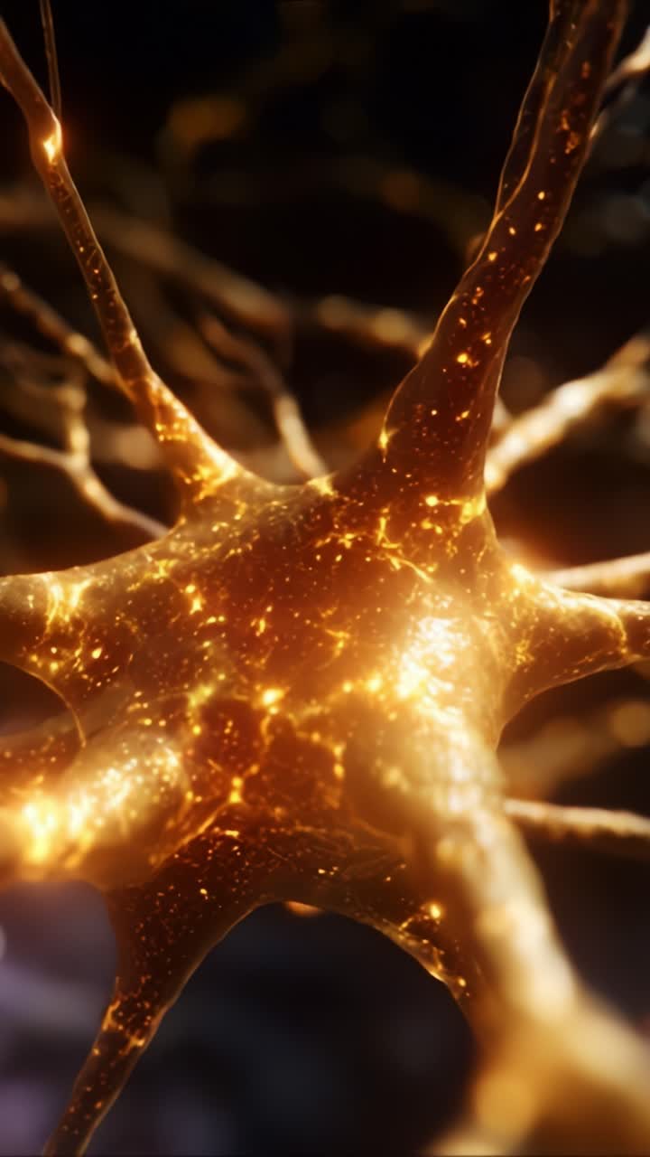 Captivating Close-Up of a Glowing Neuron with Intricate Structures Highlighting the Beauty of Neural Connections and Brain Activity in a Stunning Visual Display