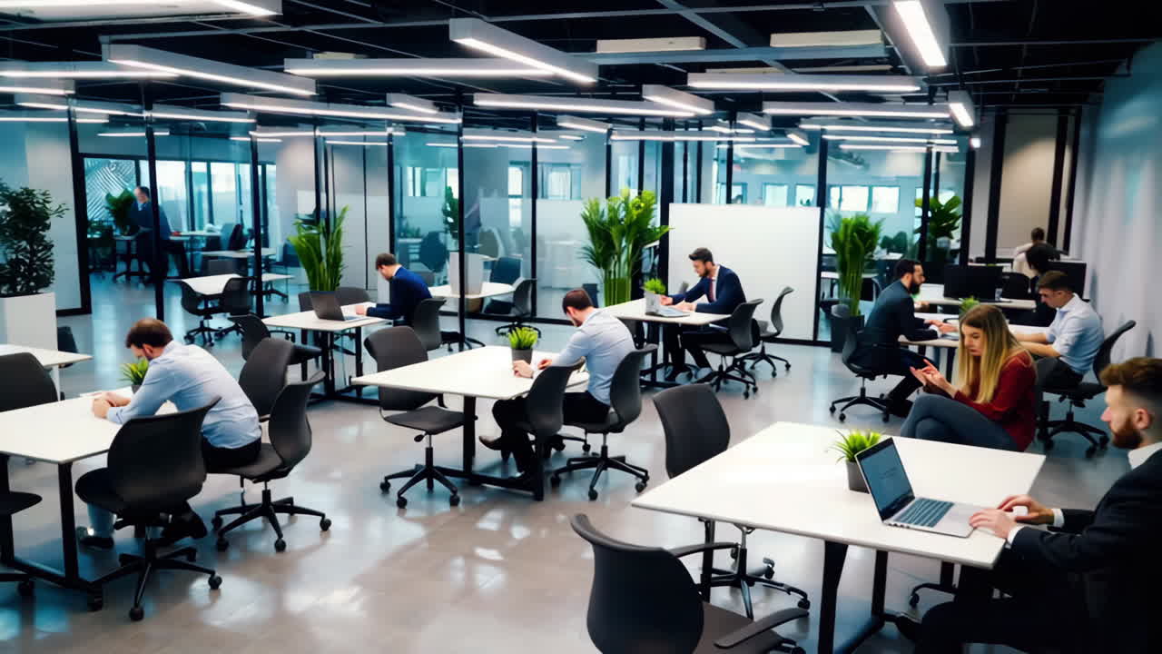 People Working in a Modern Open-Plan Office