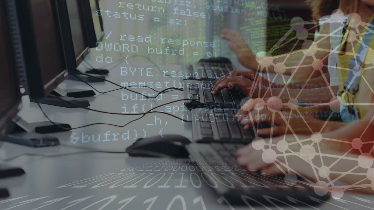 animación del procesamiento de datos en diversos escolares que utilizan computadoras