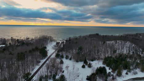 slow pan rightward across the lakeshore