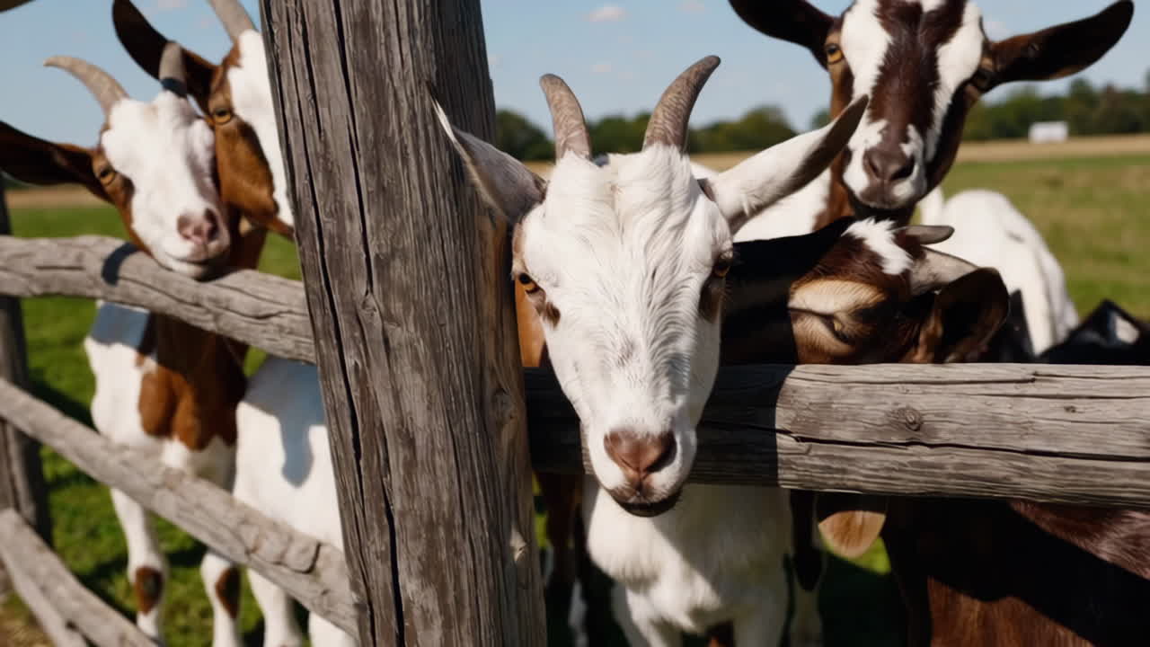Goats behind a Wooden Fence