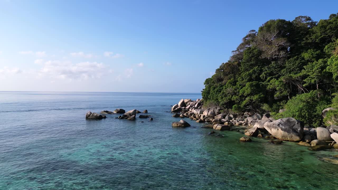 Seychelles beach palm trees smooth rocks