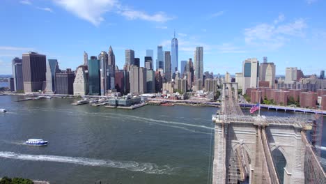 september 2021 - 4k aerial of lower manhattan from the east river, nyc, usa