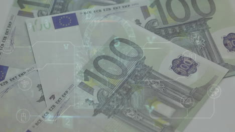 animation of virus alert and security padlock over euro banknotes