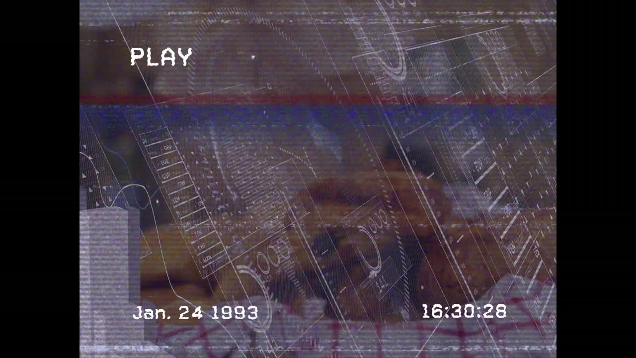 비디오 테이프의 애니메이션은 롤 위에 오류를 가지고 있습니다.