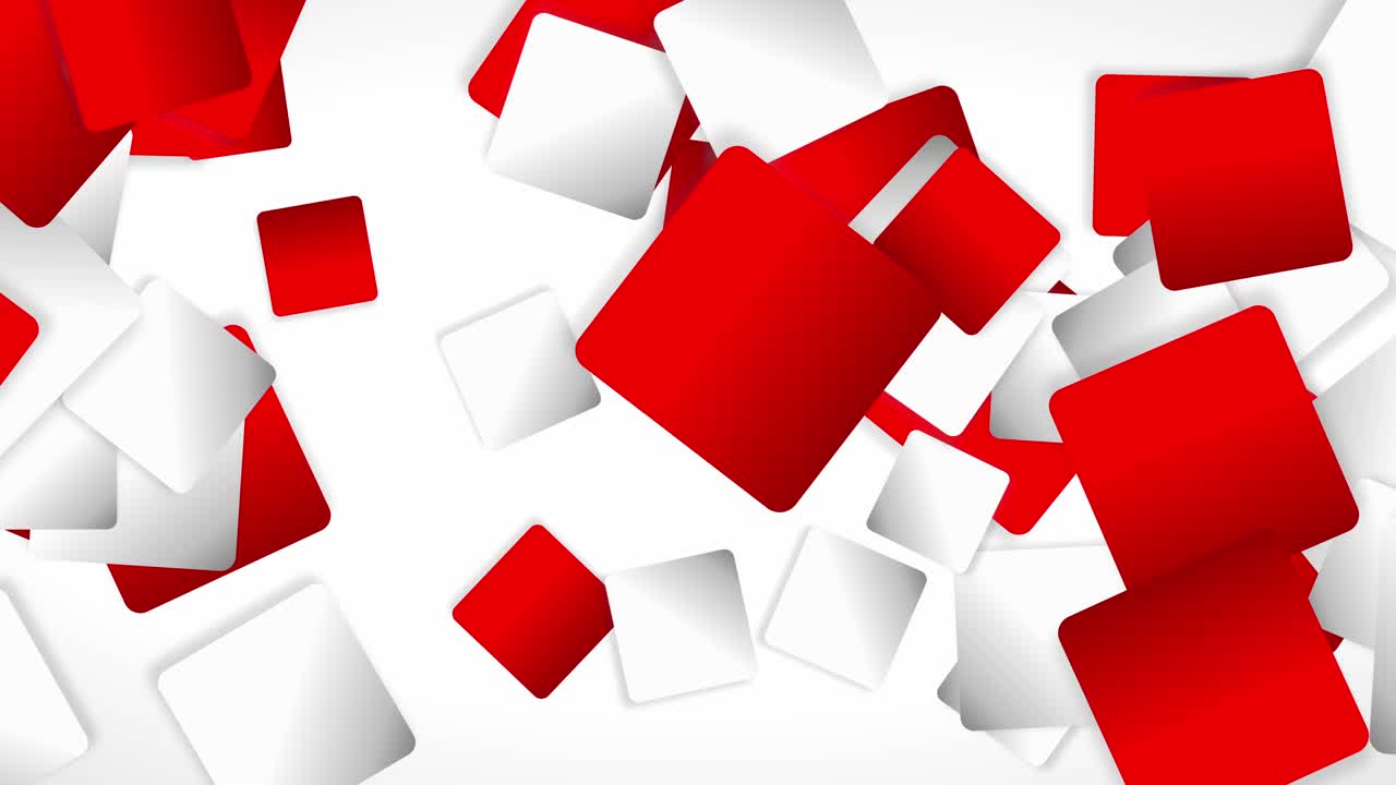 An animation of layered, round corner rectangles in vivid red and smoky grey gradients, gliding from left to right as they spin at varying speeds, creating a rhythmic visual flow