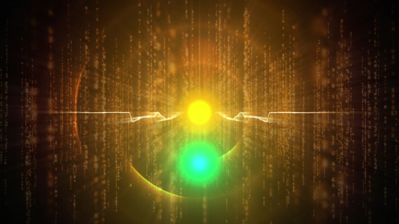 Animation of yellow dots over orange and brown circles moving on black background