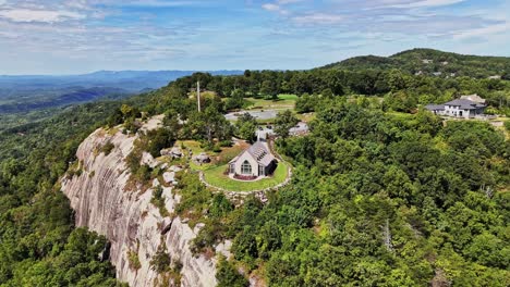 high drone orbit of chapel at glassy cliffs in landrum, sc.