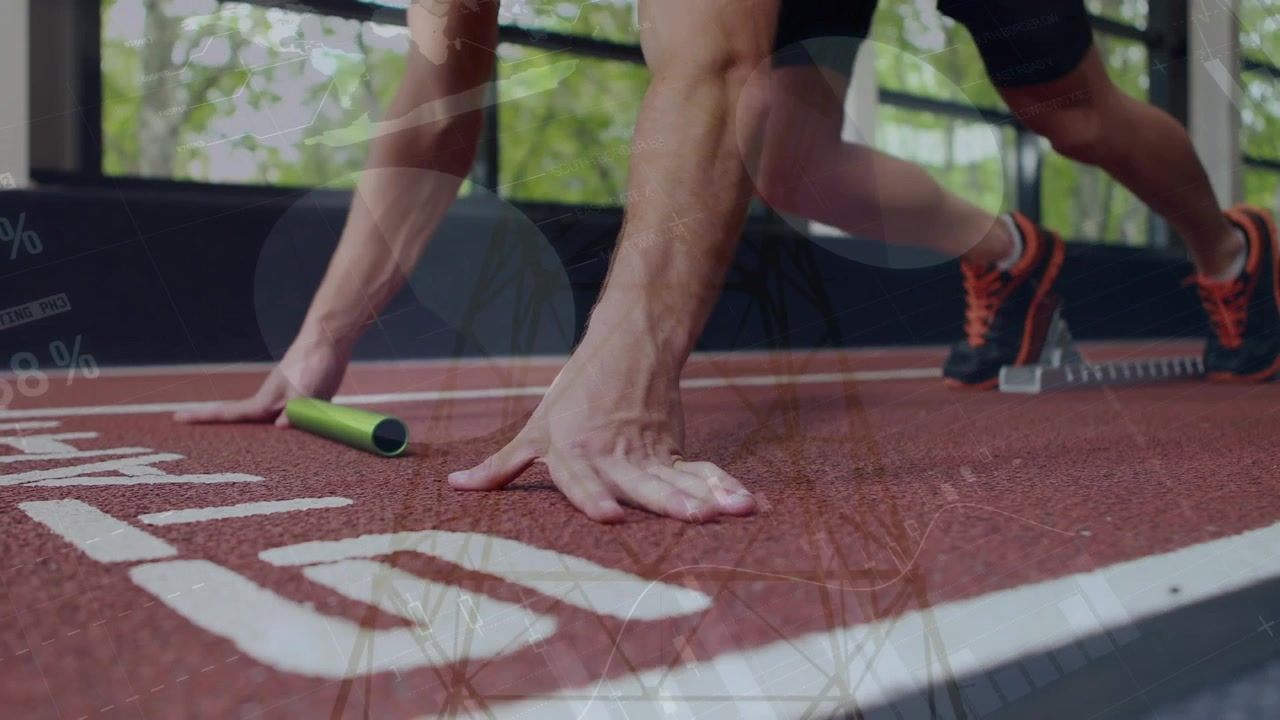 Animation of stars floating over using computer at sports stadium
