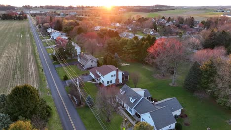 sunset over rural neighborhood in america