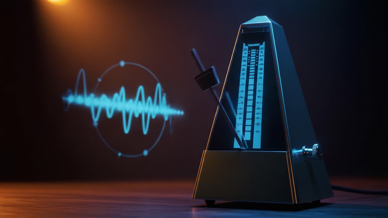 The Essence of Rhythm: A Metronome and Sound Waves Capturing the Intersection of Time and Music in a Visually Striking Setting