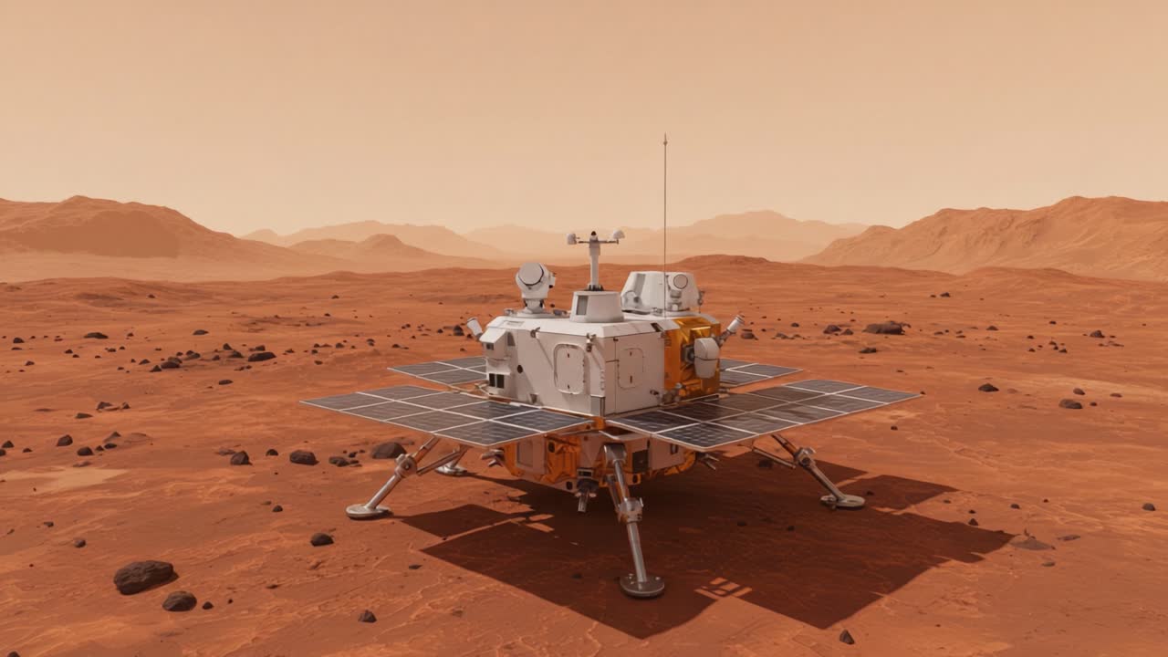 A Stunning Overview of an Advanced Mars Rover Exploring the Red Planet's Surface, Capturing the Awe-Inspiring Terrain and Technological Marvel of Space Exploration