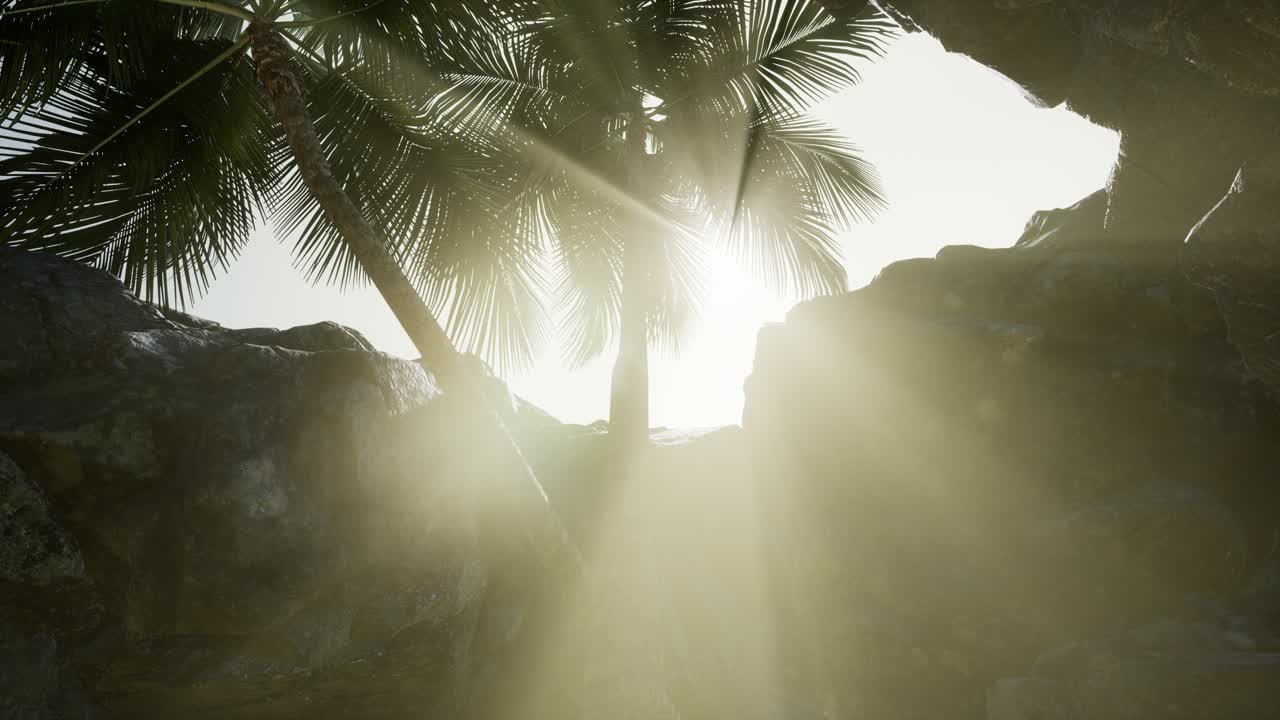 ⁇ 빛의 광선과 함께 돌 동굴에 큰 손바닥