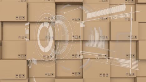 animación del procesamiento de estadísticas sobre cajas de cartón