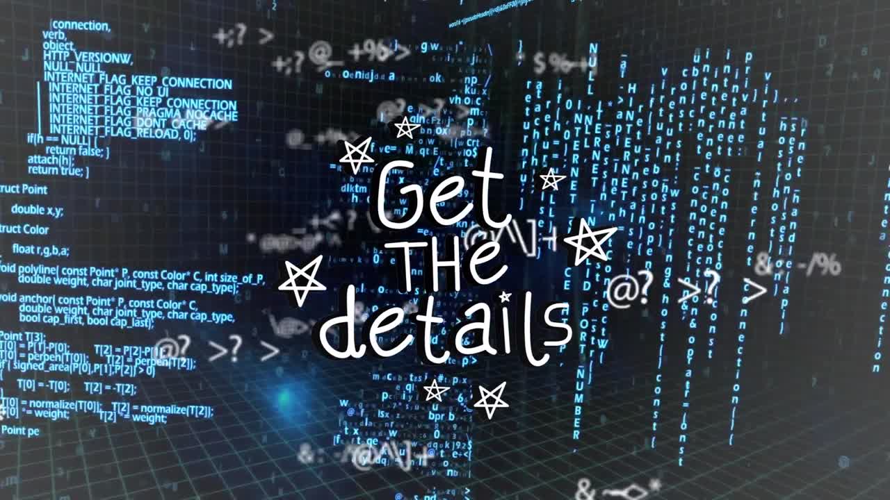 Animation of get the details over data processing on black background