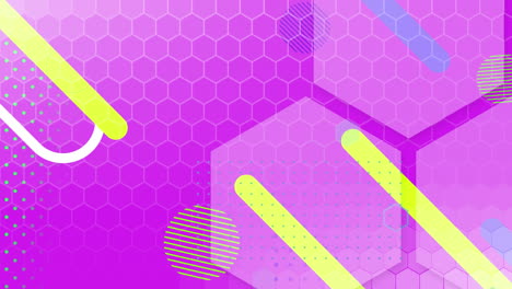 múltiples formas abstractas que se mueven contra un fondo púrpura
