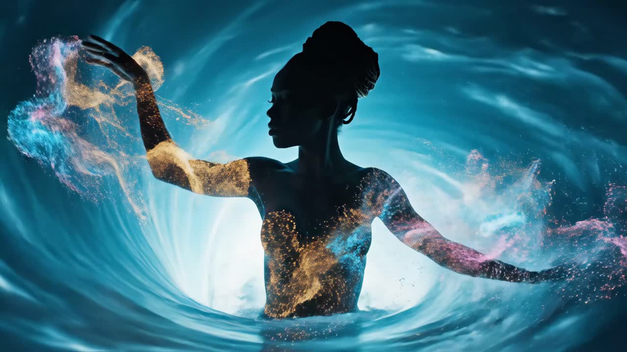 Silhouette of Woman in Abstract Water Tunnel