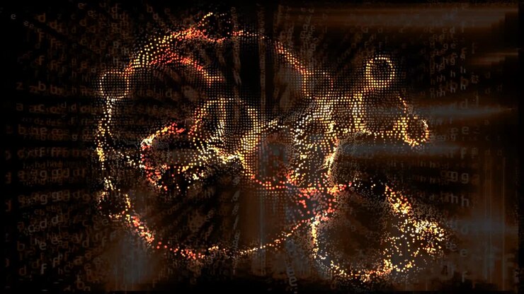 Quantum computer futuristic abstract relation power block chain and matrix alphabet dimension vertical