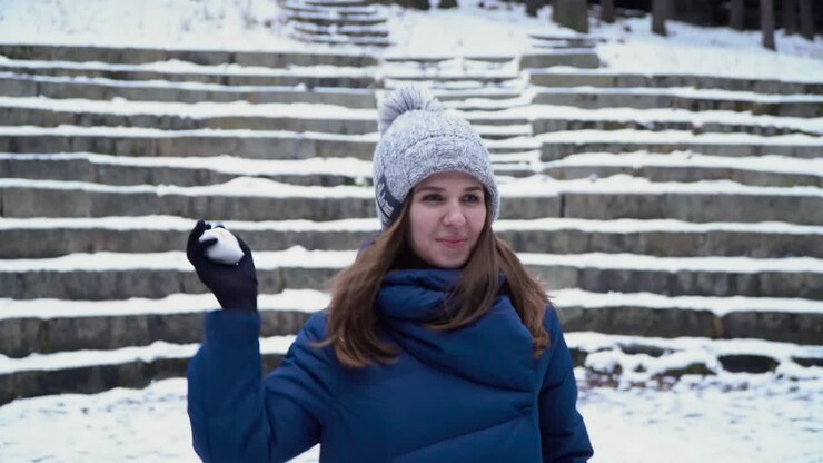 Woman in winter scene