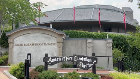 front entrance of the allen elizabethan theatre in ashland, oregon