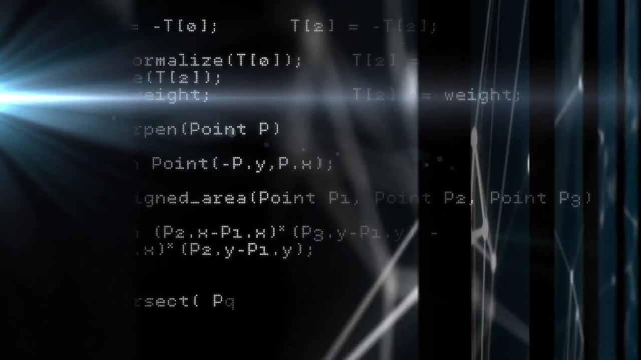 Animation of data processing and shapes on black background
