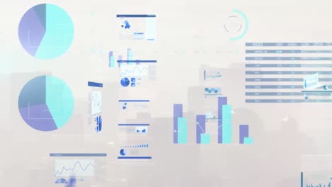 animación del procesamiento de datos financieros sobre el paisaje urbano