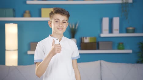 the boy nods in a positive affirmation.
