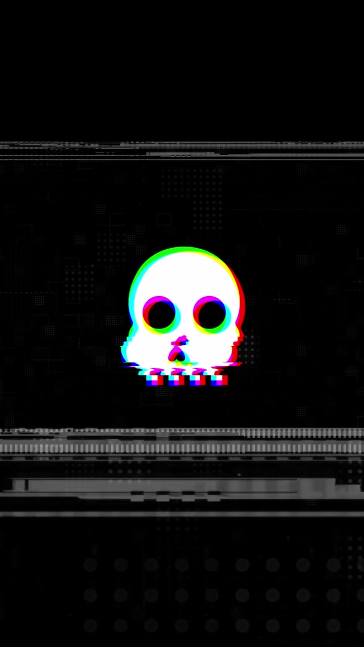 Digital Skull Icon with Glitch Effect Animation