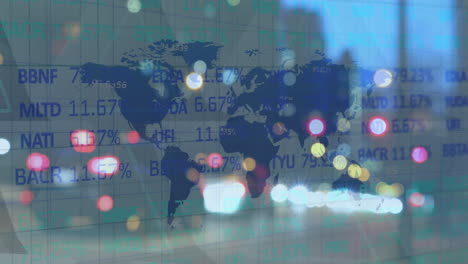 animation of financial data processing over city